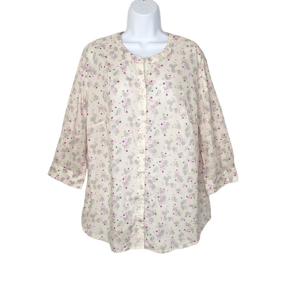 Lane Bryant Cotton Button Front Floral 3/4 Sleeves Top Pink NWT - Picture 1 of 13